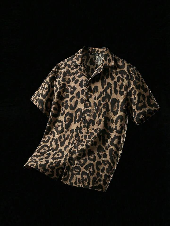 Our Men Leopard Print Short Sleeve Shirt, Vacation, Father's Day