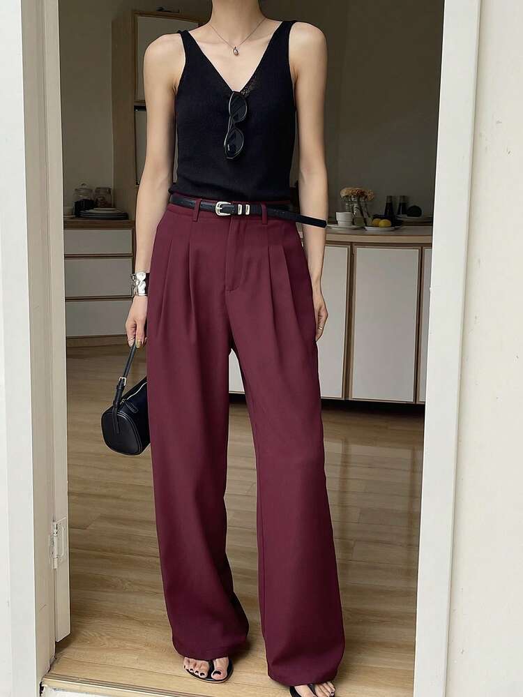 Women's Solid Color Pleated Casual Versatile Daily Wear Pants