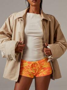 Athîral Women's Casual Vacation Knit Elastic Printed Shorts - Yellow - View 3