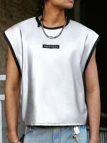 PAVTROS 男士街头时尚反光材质背心，反光街头服饰，适合日常穿着、与朋友聚会、送给男友/老公的礼物、周年纪念街头服饰上衣，男士无袖露脐背心，宽松街头服饰上衣，男士露脐T恤 - 彩色 - 查看 5