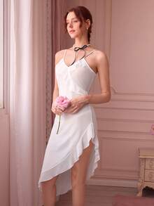 Bonmuse Sexy Sheer High Slit Nightgown - White - View 7