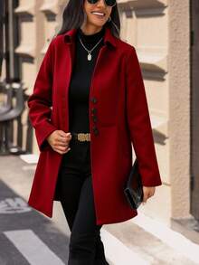 Gabardina cruzada con bolsillos inclinados - Burdeos - Ver 3