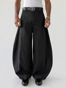 PAVTROS 男士休闲纯色宽松阔腿裤，前缝设计，街头风男装，日常男友/老公礼物，周年纪念礼物，男女皆宜，街头热销INS风裤子 - 黑色 - 查看 4