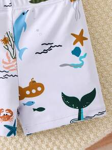 SHEIN 3件套男女宝宝休闲夏季度假椰树印花长袖短裤套装，含配套遮阳帽，适合春夏季穿着，居家、外出、旅行、海滩、泳池、派对等场合。 - 彩色 - 查看 5