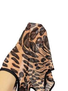 Zyxie 性感玫瑰数码印花连体裤，薄纱套装 - 黑色 - 查看 5