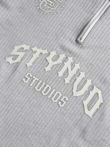 STYNVO 男士休闲撞色字母印花Polo衫，夏季 - 淺灰色 - 查看 4