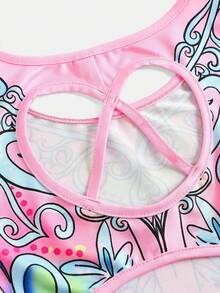 SHEIN 少女时尚优雅印花弹力连体裤 - 彩色 - 查看 4