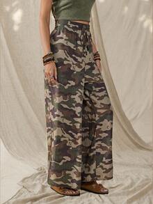 Wildy 美式休闲西部乡村复古迷彩女式春夏基础款长裤，带口袋，适合日常穿着和通勤。 - 綠色 - 查看 7