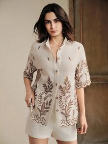 Anewsta Women's New Linen Casual Vacation Birthday Date Shirt With Embroidery Details, Suitable For Valentine's Day, Women's Day, Mother's Day - White - View 4