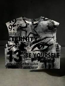 Manfinity ZONE917 Camiseta de tirantes corta holgada con estampado de graffiti oversize estilo callejero para hombre, adecuada para verano y vacaciones - Multicolor - Ver 5