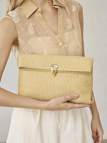 MOTF PREMIUM Túi cầm tay nữ, túi vuông dệt thời trang. - Màu be - Xem 6