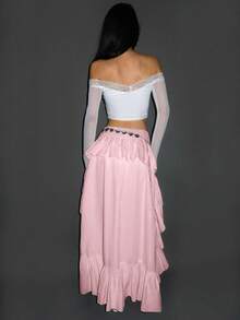 SHEIN ICON 不对称下摆低腰蛋糕裙 - 粉色 - 查看 4