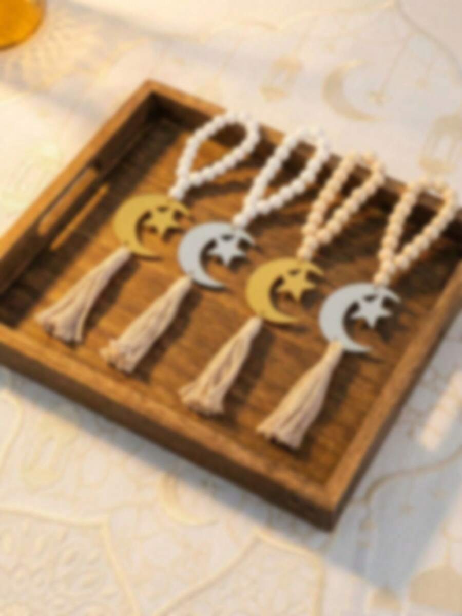 Cirelle Regalo de Ramadán Cuentas de oración islámicas (Tasbih) - Misbaha de madera hecha a mano con luna y estrella, recuerdo significativo de Eid Mubarak - Multicolor - Ver 1
