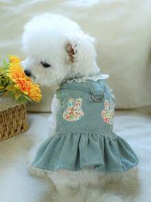 PETSIN 1pc Pet Dress, Embroidered Cute Rabbit Vest Dress, Cat/Dog Universal Clothing, Spring Clothing With Pull Tab - Multicolor - View 9