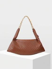 Túi đeo vai nữ, dây xích tinh tế, túi đeo vai bằng da giả dập nổi kiểu cổ điển. - Cà phê - Xem 5