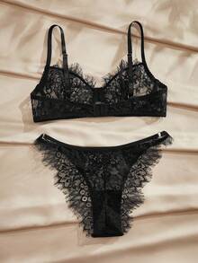 PinupPomp 1 chiếc quần lót nữ màu đen ren gợi cảm với viền lông mi, thiết kế thon gọn, kiểu tam giác đa năng. - màu đen - Xem 4
