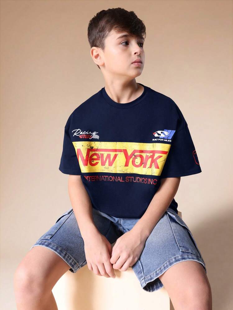 Camiseta Gráfica Masculina com Estampa de Nova York e Design de Corrida, Camiseta Casual de Manga Curta, Streetwear de Verão
