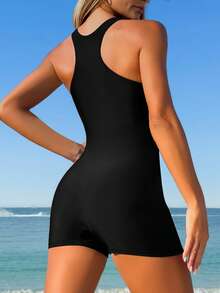 Swim SPRTY Women's Fashion Printed Patchwork Swimsuit Set, High Elasticity Polyester Knit Fabric, One-Piece Bathing Suits - Orange - View 2