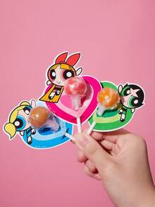 THE POWERPUFF GIRLS X SHEIN 60个可爱卡通人物图案棒棒糖装饰卡片，生日派对家庭节日派对装饰用品，生日礼物糖果装饰用品，派对礼物 - 彩色 - 查看 2