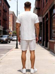 Manfinity Dauomo Men's Letter Embossed Crew Neck Short Sleeve T-Shirt And Shorts Casual Set Vacation Outfits For Men Spring Outfits For Men Men Clothes Two Piece Mens Summer Outfits Casual Outfit For Men Mens 2 Piece Outfit Mens Two Piece Set Mens Co Ord Set Mens 2 Piece Outfits Summer White Graphic Tees Men - White - View 3