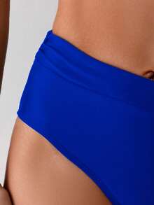 Swim Basics Quần bikini tam giác nữ màu trơn, eo bất đối xứng, kiểu dáng thường ngày, thích hợp cho kỳ nghỉ. - Xanh đậm - Xem 4