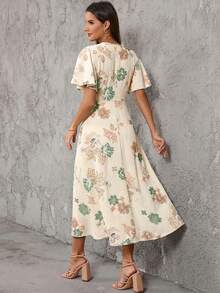 Solivie Women's Casual Floral Print & Embroidery Long Dress, Summer - Apricot - View 2