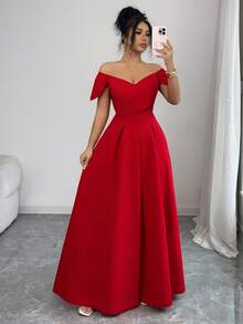 SHEIN Elenzya Elegant Daily Commute Fashion French Street Retro Versatile Party Holiday Business Wine Red Long Sleeve Dress, Summer - Burgundy - View 7