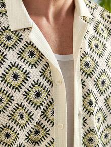 VENTUSAIL 男士针织菱格纹短袖衬衫和短裤套装 - 彩色 - 查看 3