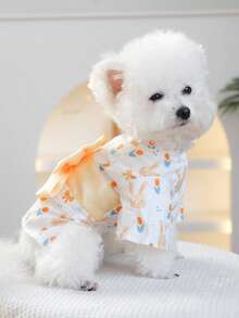 PETSIN 1件宠物可爱兔子郁金香印花和服式上衣，带大蝴蝶结装饰，柔软透气，日韩风格猫狗服装 - 彩色 - 查看 10