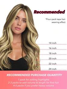Seamless Clip Ins 100%真人发，7片装无缝PU夹式真人发接发，直发，14-22英寸，浅棕色挑染中金色，肤色，Remy发接发，110克，带夹子 - S8/60 - 查看 9
