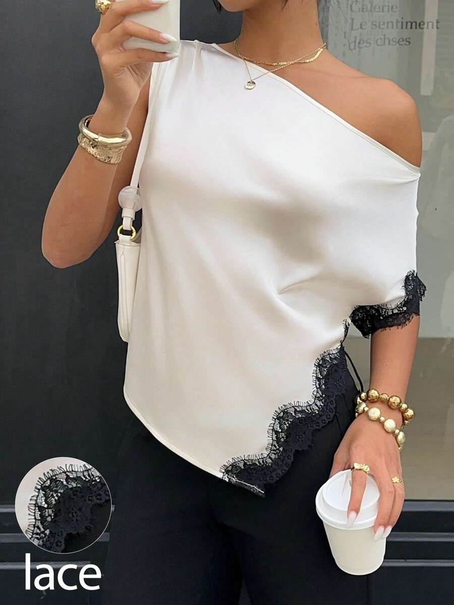 Siren Gaze 女士蕾丝拼接缎面衬衫，春夏新品