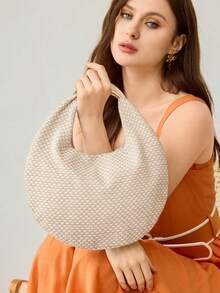 MOTF PREMIUM BOLSO DE MANO PARA DAMAS, ASA CON HERRAJES EXQUISITOS, BOLSO DE HOMBRO CASUAL PARA VACACIONES. - Blanco roto - Ver 6