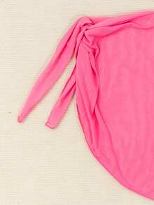 Girls' Cute 3 PiecesBikini Set, Ocean Life Shell & Solid Color Mesh Skirt, Beach Vacation Swimwear 3pcs Set Bikini Set With Sarong Skirt Kids Bikini Set Bikini For Tween Girl With Skirt - Multicolor - View 4