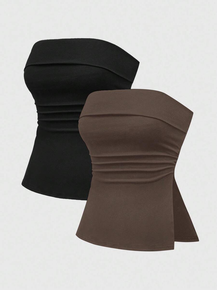 ROMWE Grunge Punk Sexy Multi-Piece Black & White Solid Color Split Hem Women Tops - Multicolor - View 1