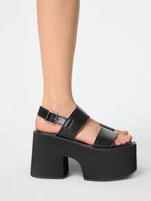 Sugerpunk Giày sandal đế xuồng thời trang đa năng dành cho nữ với thiết kế khóa cài. - màu đen - Xem 4