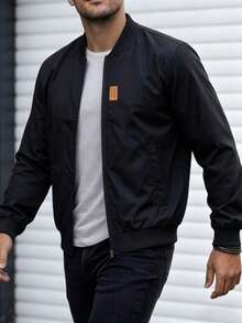 Manfinity Homme Men's Stand Collar Zipper Casual Versatile Daily Wear Long Sleeve Jacket - Black - View 3