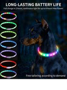 PETSIN 1pc Rechargeable Luminous Pet Collar, 4 Lighting Modes: Steady, Fast Flashing, Slow Flashing, Flowing, Suitable For Pets' Night Activity, Can Be Cut To Fit - Multicolor - View 12