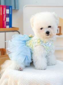 PETSIN 1pc Pet Light Luxury Princess Style Dress, Cat And Dog Universal Clothes, 3D Three-Dimensional Flower Love Bow Decoration Dress, Multi-Color Optional - Multicolor - View 15