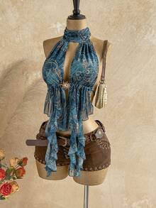 Soleia Blusa metálica con cuello de corbata y espalda descubierta, sexy y versátil para citas y salidas - Multicolor - Ver 6