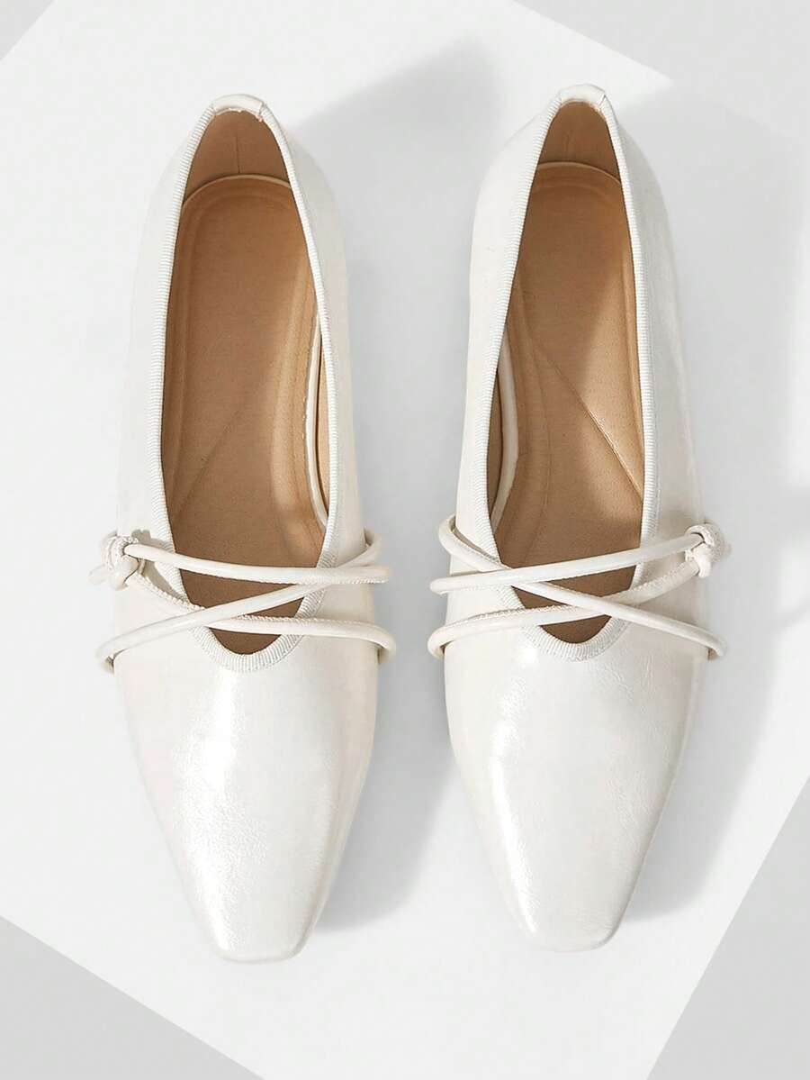 Mnmlis Women's Spring And Autumn New Versatile Comfortable Soft Leather Low Vamp Daily Flat Shoes - Beige - View 1