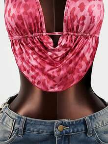 SaltGleam SaltGleam Áo hai dây thời trang nữ cổ yếm hở lưng xếp ly gợi cảm họa tiết da báo, thích hợp mặc đi club và mặc hàng ngày. - Nhiều màu - Xem 3