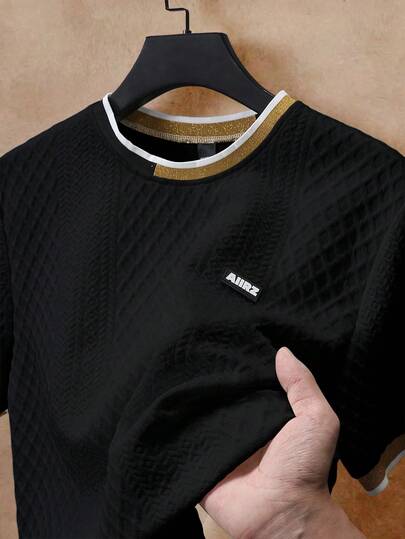 EGENSIO 男士字母图案圆领短袖休闲百搭T恤