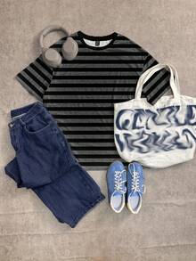 Attitoon Camiseta casual de mujer de cuello redondo y manga corta a rayas - Multicolor - Ver 3