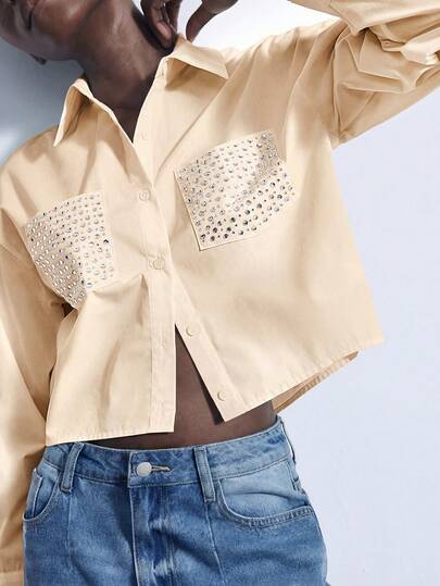 Maija Camisa de manga larga con cuello vuelto, estilo urbano de moda, decorada con cristales, adecuada para el Día de San Patricio, Pascua, Año Nuevo Chino, festivales de música, fiestas de verano, vacaciones, graduación y uso casual para mujeres