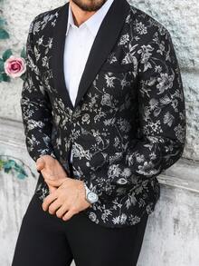 Manfinity AFTRDRK 男士亮片翻领长袖西装套装，含西裤，适合派对场合、男士晚礼服、黑白西装、男士舞会礼服、男士派对服装、男士亮片黑色西装、男士老钱风、日常休闲、周末旅行、户外活动、探险旅行、轻松的工作环境或半正式场合、男友/丈夫礼物、周年纪念/生日礼物、派对、夏季假期、婚礼、春夏、复活节等场合。男士黑色花卉提花修身单扣燕尾服式西装外套，适合晚宴等场合。花卉西装、男士花卉西装外套、男士婚礼外套、男士黑白西装、男士哥特式西装。 - 彩色 - 查看 6