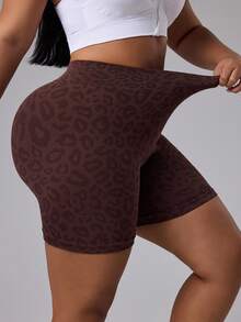 Rhythm Era Quần short cạp cao không đường may in họa tiết da báo dành cho nữ cỡ lớn - Cà phê nâu - Xem 4