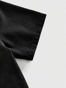 ROMWE MEN Camisa vaquera de manga corta con diseño casual de varios botones para hombre - Negro - Ver 7