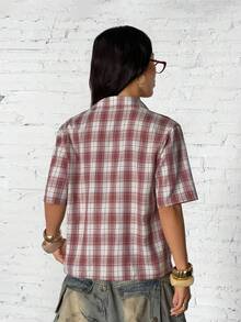 StreetHx Streetwear Women's Plaid Short Sleeve Shirt, Summer - White - View 3
