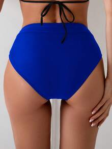 Swim Basics Quần bikini tam giác nữ màu trơn, eo bất đối xứng, kiểu dáng thường ngày, thích hợp cho kỳ nghỉ. - Xanh đậm - Xem 2