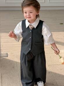 Dazy Kids Bộ 2 món áo ba lỗ kẻ sọc và quần ống rộng cho bé trai. - Xám - Xem 7